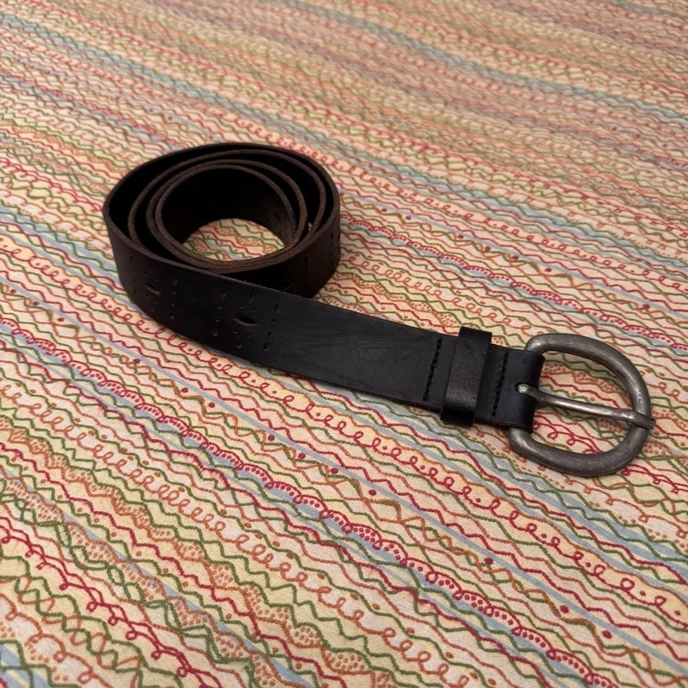 Vintage Leather Jean Belt Perforated Oval Casual size XL